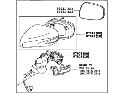 Lexus 87910-33850-A0 Mirror Assy, Outer Rear View, RH