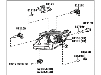 Lexus 81110-0E050 Passengers Halogen Combination Headlight Headlamp W/Chrome Bezel Replacement